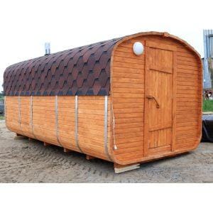 Баня квадро-бочка ComfortProm 5 метров с печным узлом, предбанником и помывочной